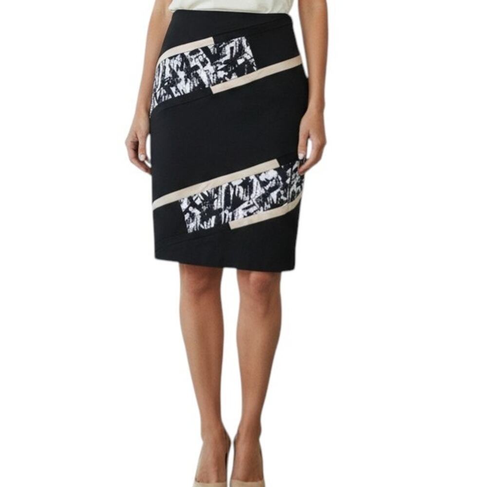 White House Black Market WHBM Pencil Skirt Size 2 Black White Tan Colorblock